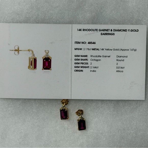 14K Rhodolite Garnet & Diamond Yellow Gold Earrings- Excellent Condition - Picture 2 of 9